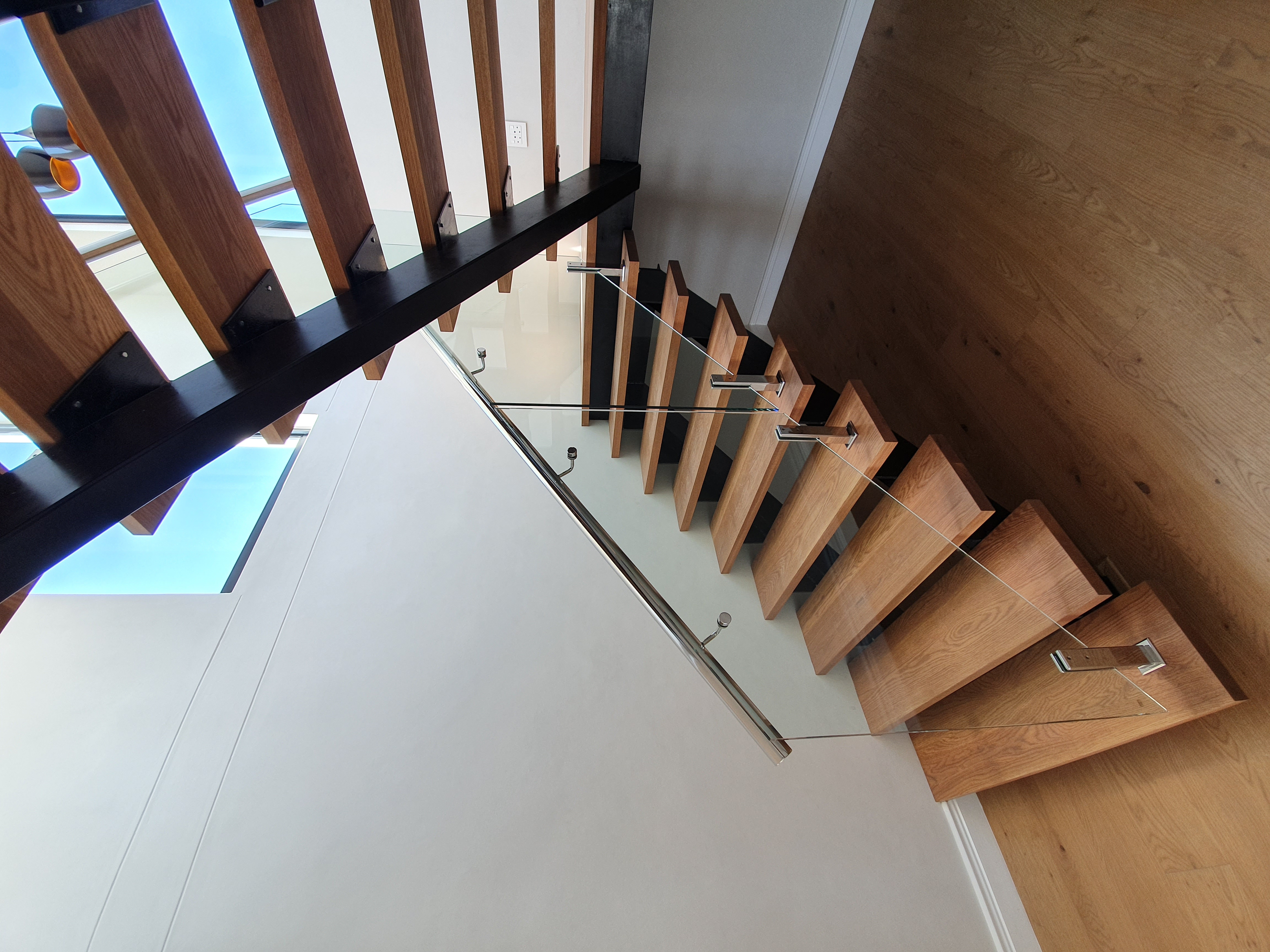 Glass on wood top mounted & hand rail